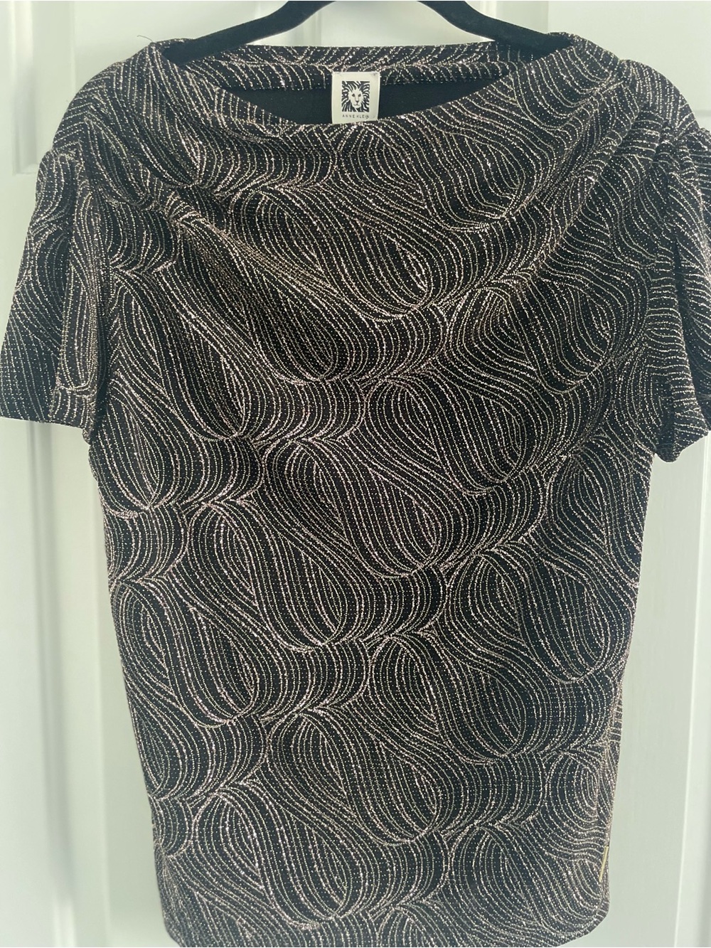 Anne Klein Black Short-Sleeve Top with Metallic Gold /Pink Accents- never worn